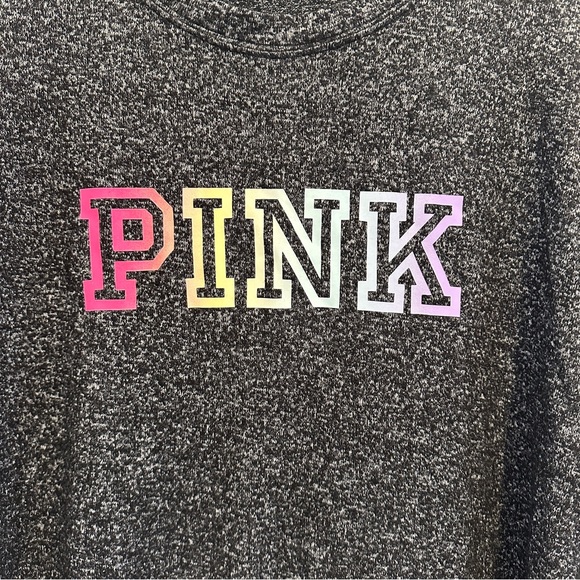 PINK Victoria’s Secret Black Heathered Long Sleeve T-shirt Neon Logo Size Small - Picture 2 of 6